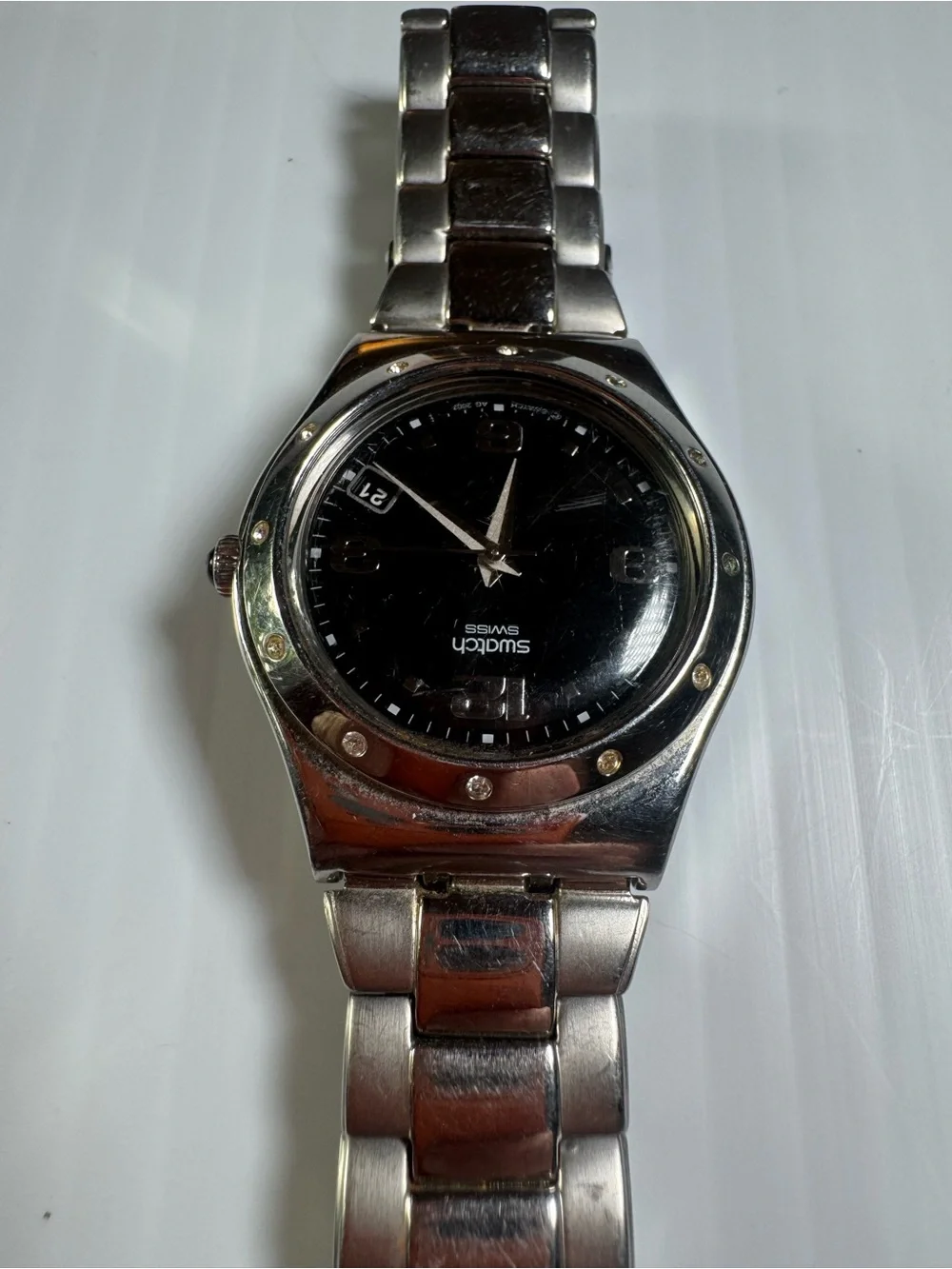 Swatch 2007 Irony “Her Tender Black” stainless steel bracelet and face. YLS433G